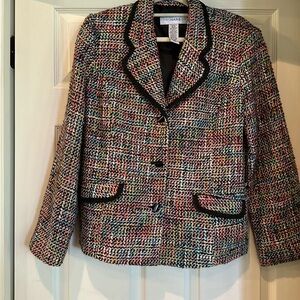 Multi Color Tweed Blazer Functional Pockets